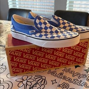 Vans Classic Blue and White Checkered Slip-Ons